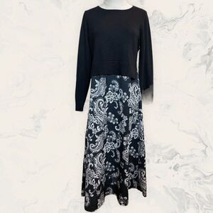 NEW Nina Leonard Black and white Crewneck Long Sleeve Dress - Size S -